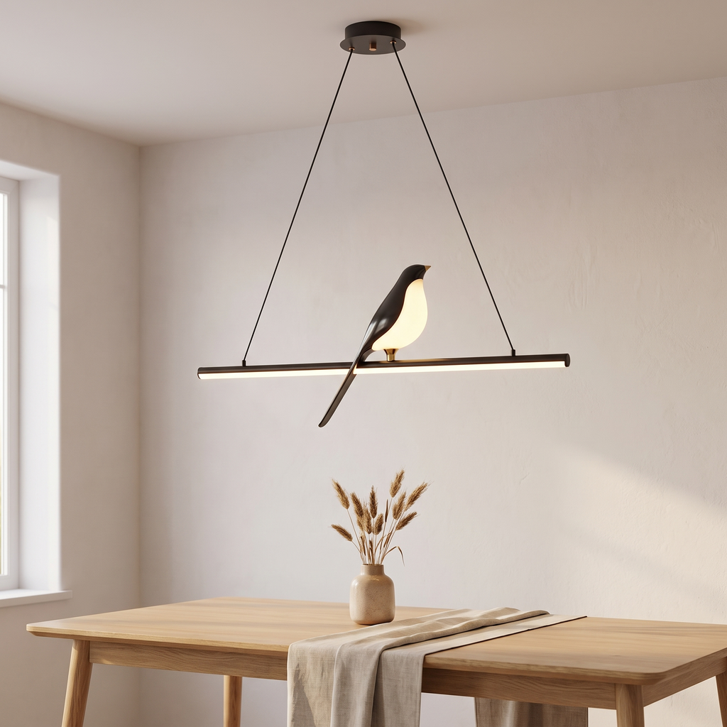 Suspension Magpie, oiseau LED nordique, salle à manger scandinave