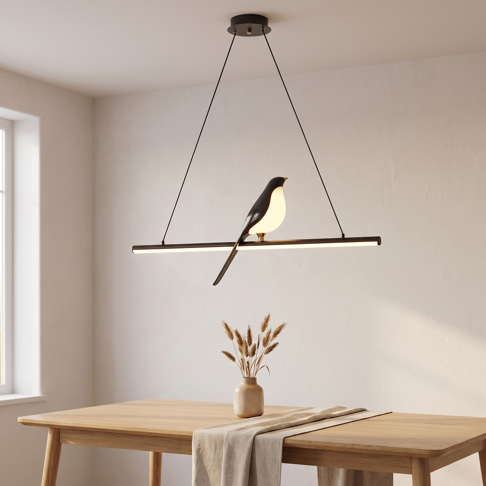 Suspension Magpie, oiseau LED nordique, salle à manger scandinave