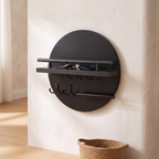 Porte-clés mural rond en bois, coloris noir, entrée scandinave