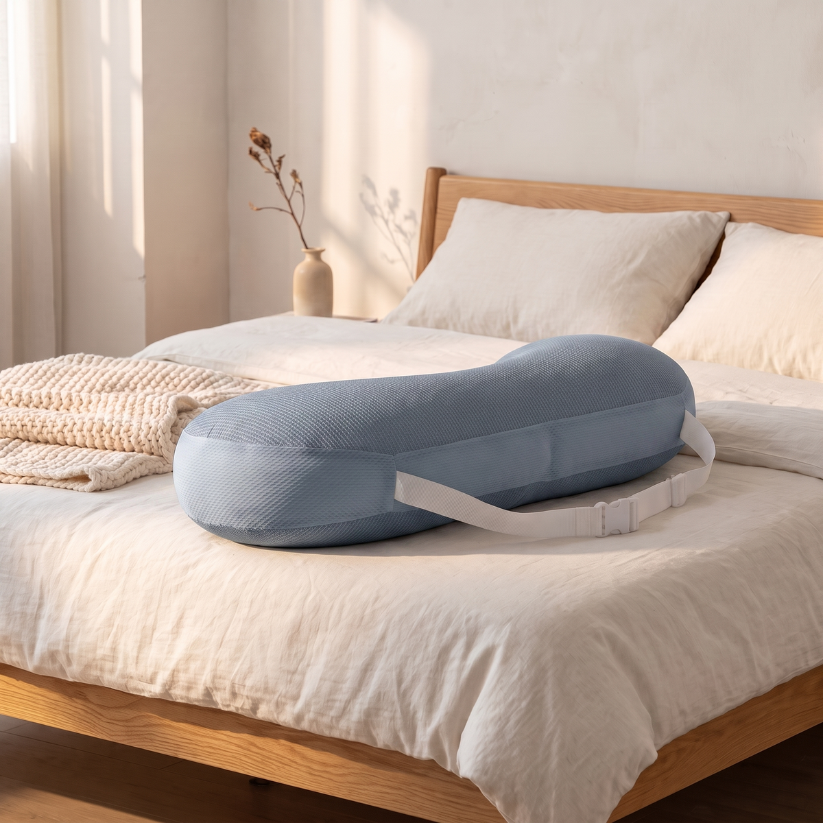 Coussin de maintien réglable bleu, 65 × 32 cm