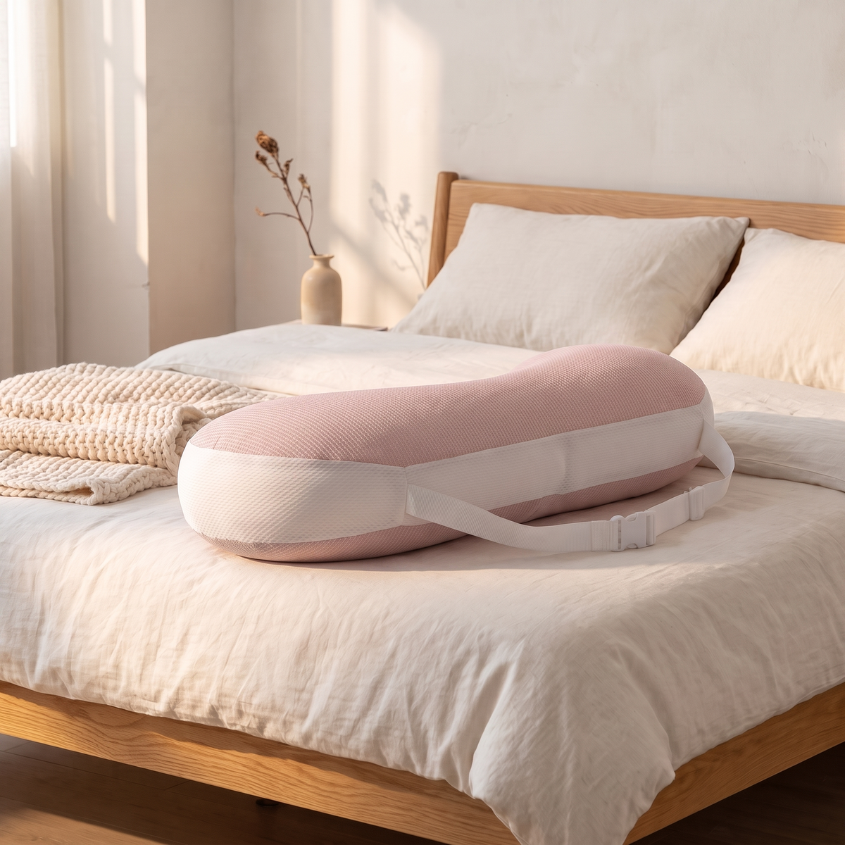 Coussin de maintien réglable rose, 65 × 32 cm