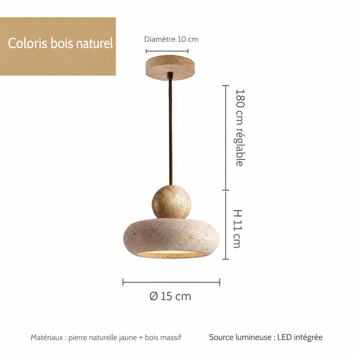 Suspension en pierre naturelle et bois – caractéristiques