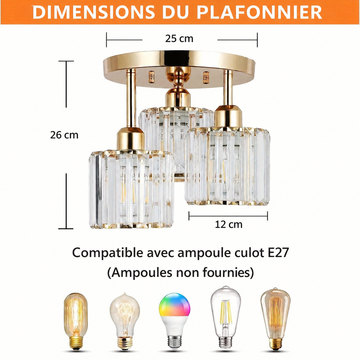 Plafonnier en cristal doré – caractéristiques