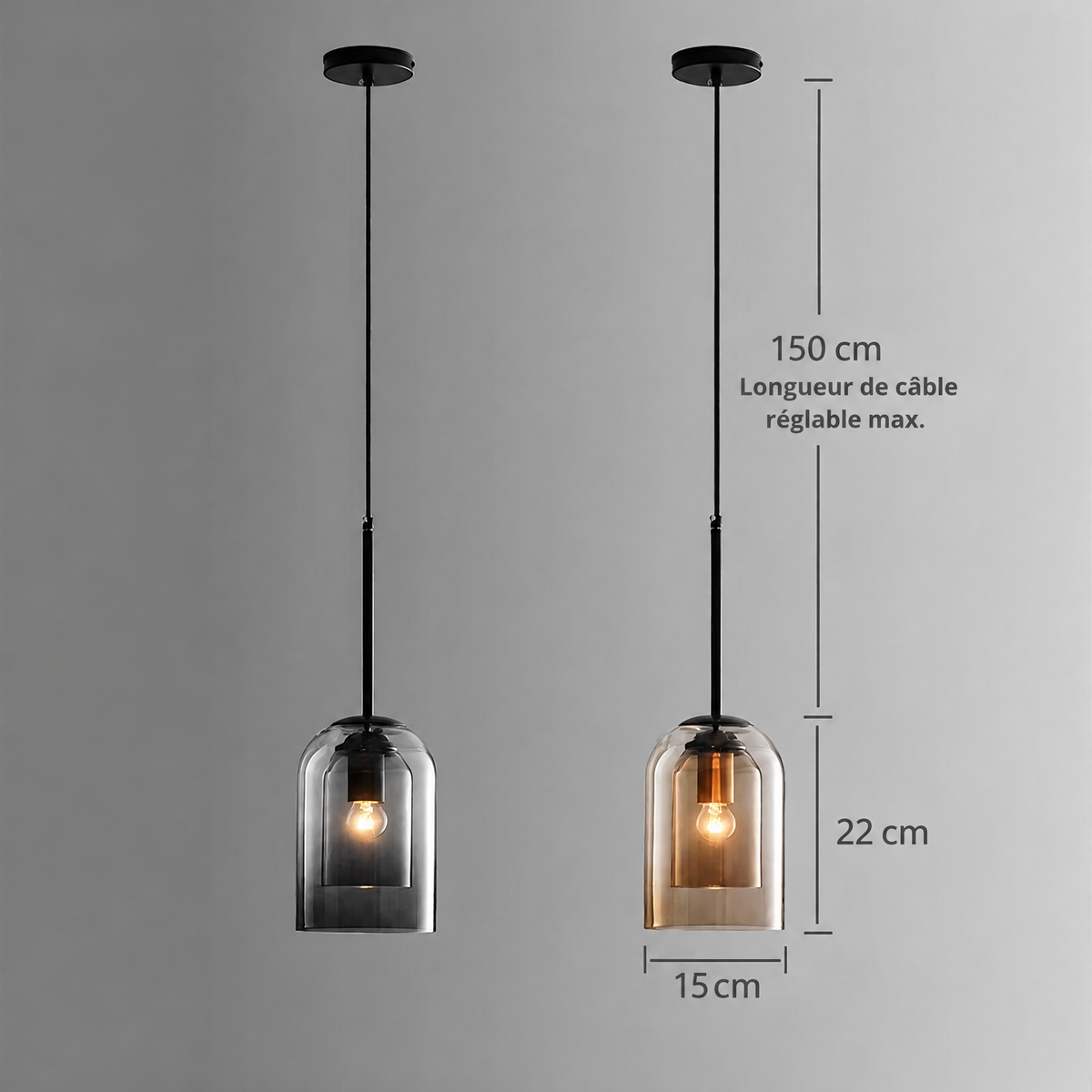 Suspension en verre coloré – caractéristiques