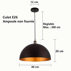 Suspension dôme industrielle Ø 40 cm – dimensions