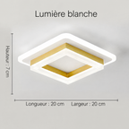 Plafonnier LED carré doré – lumière blanche, dimensions