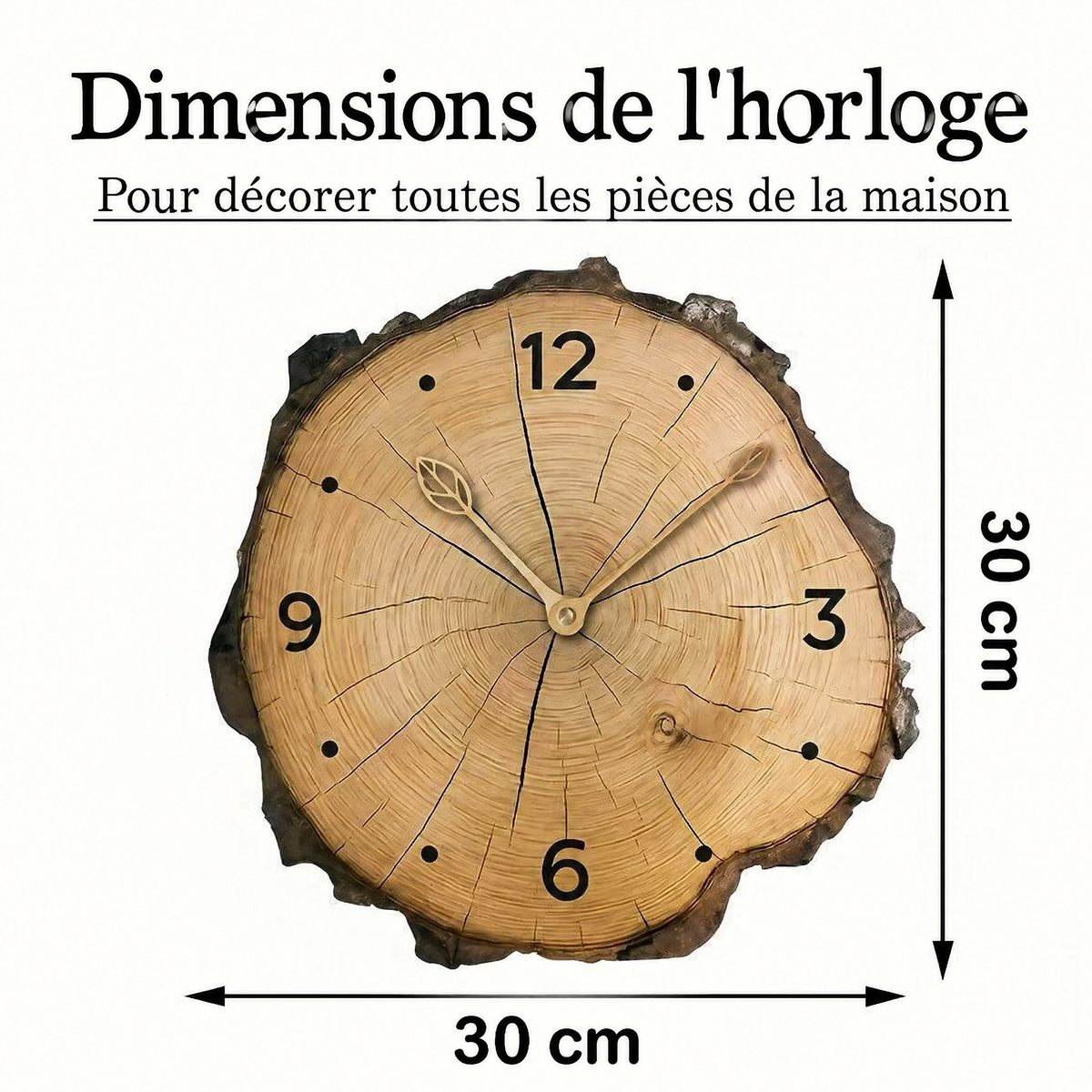Horloge rondin de bois – dimensions Ø 30 cm
