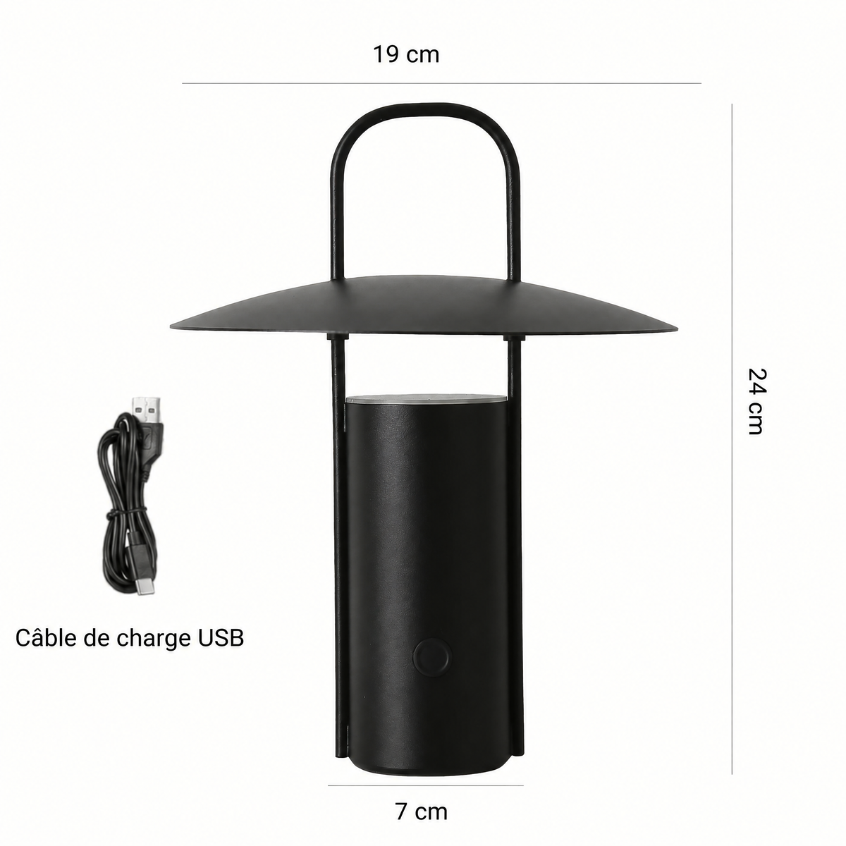 Lampe à poser LED sans fil – dimensions et câble USB