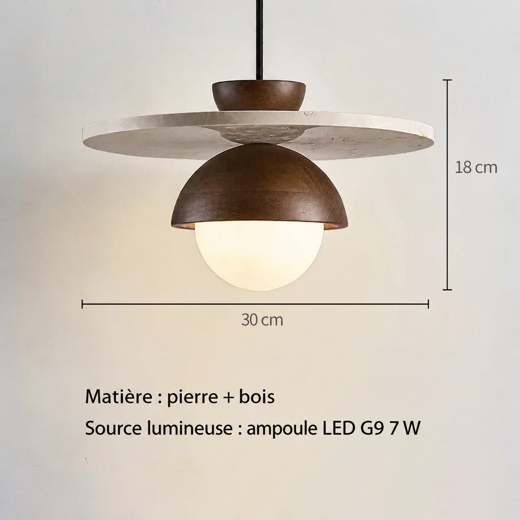 Suspension Denmark – matière, source lumineuse et dimensions