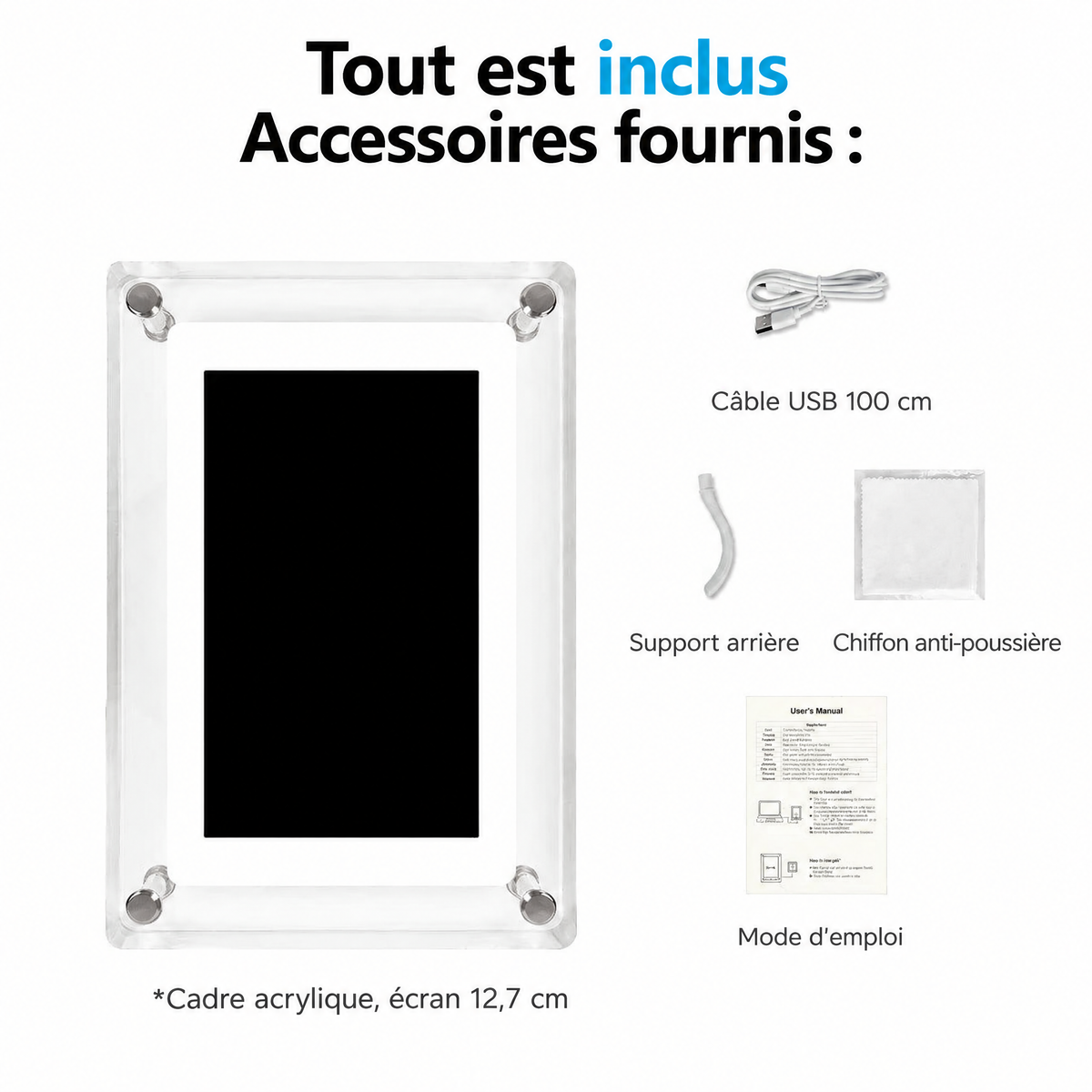 ClearFrame – accessoires fournis