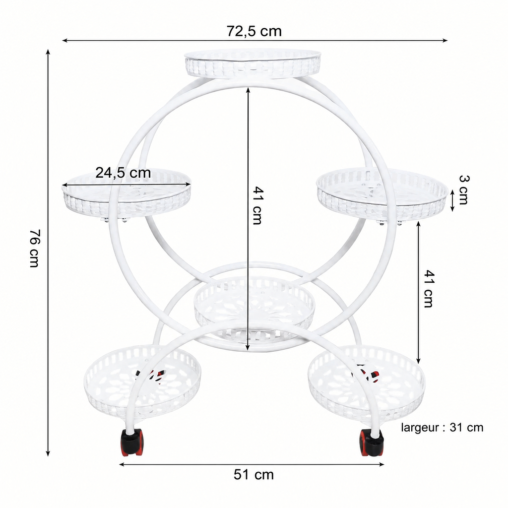 Support à plantes à roulettes blanc – dimensions