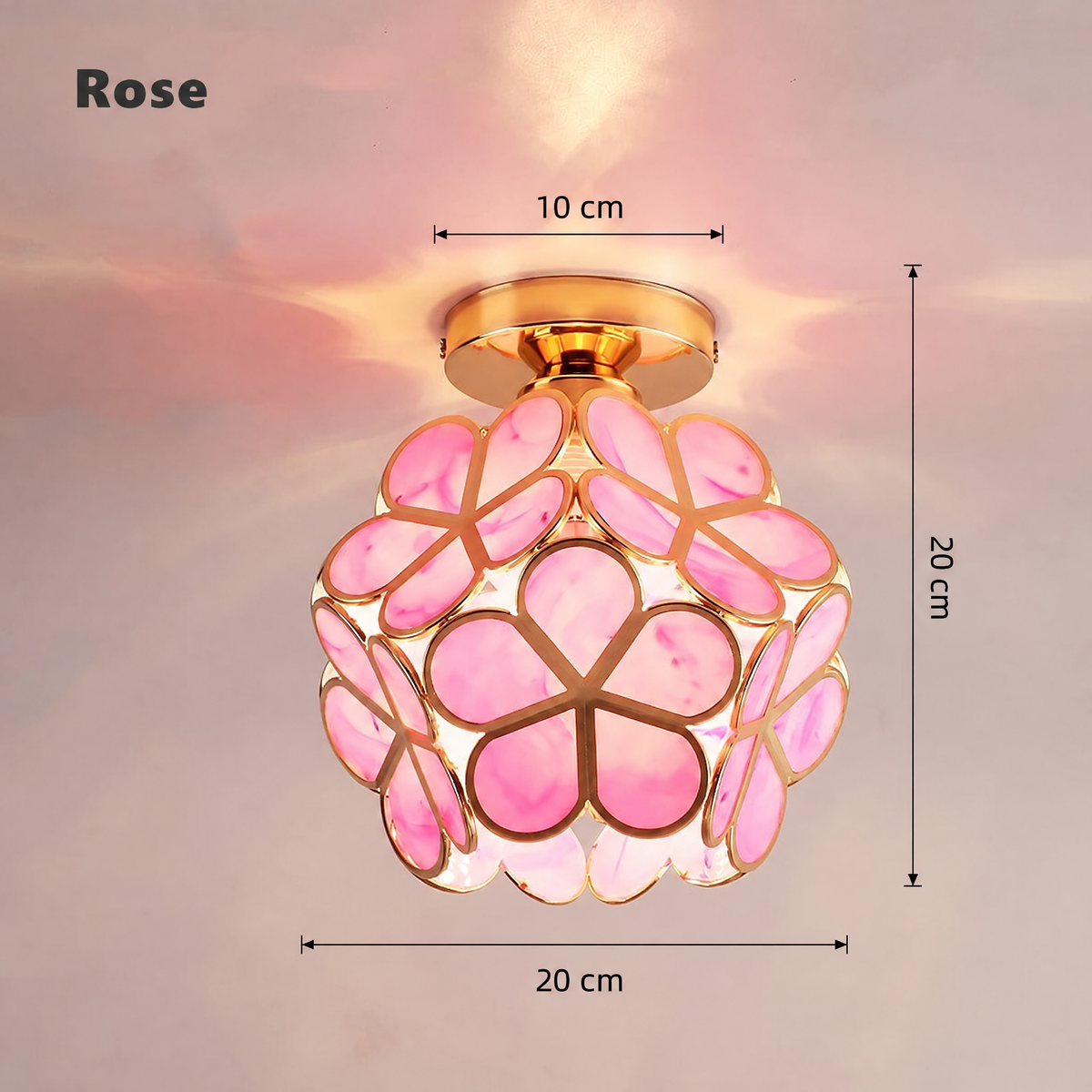 Plafonnier pétales – rose, dimensions