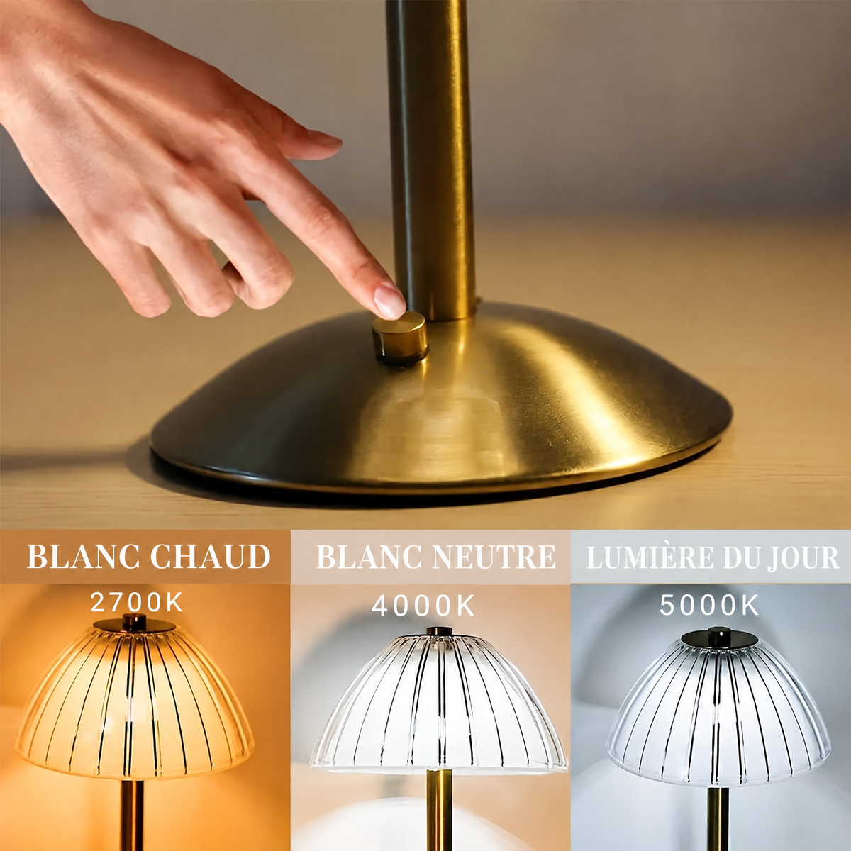 Lampe tactile dorée – 3 températures de couleur