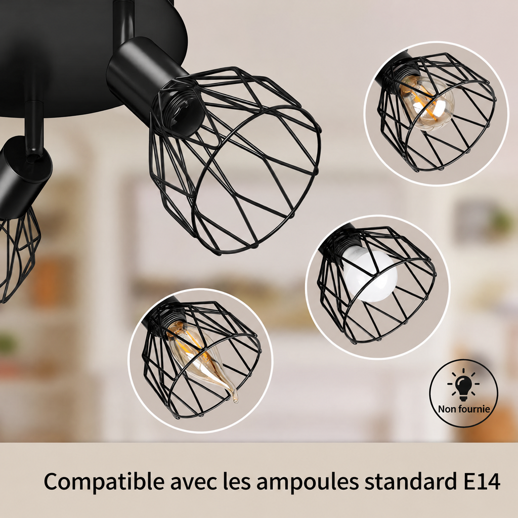 Plafonnier à spots orientables – compatible ampoules E14