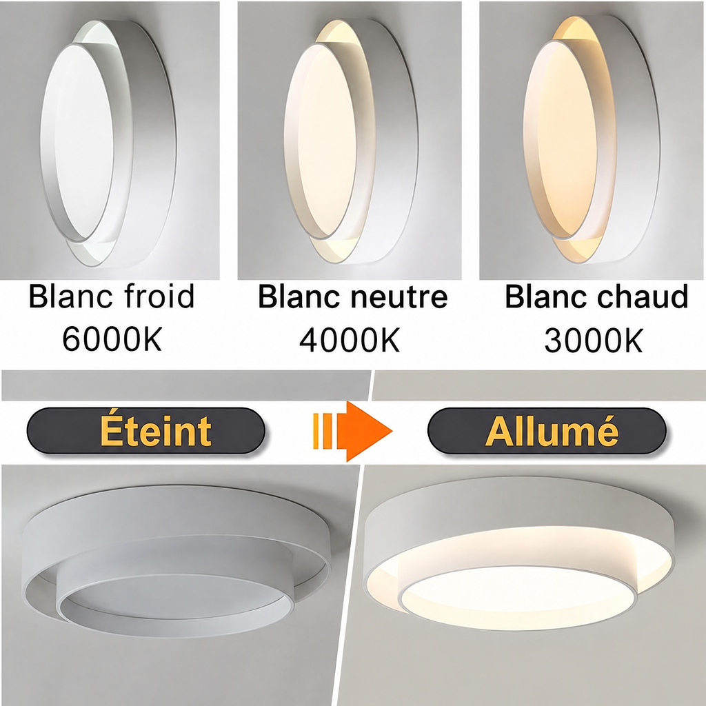 Plafonnier LED rond – 3 teintes de lumière
