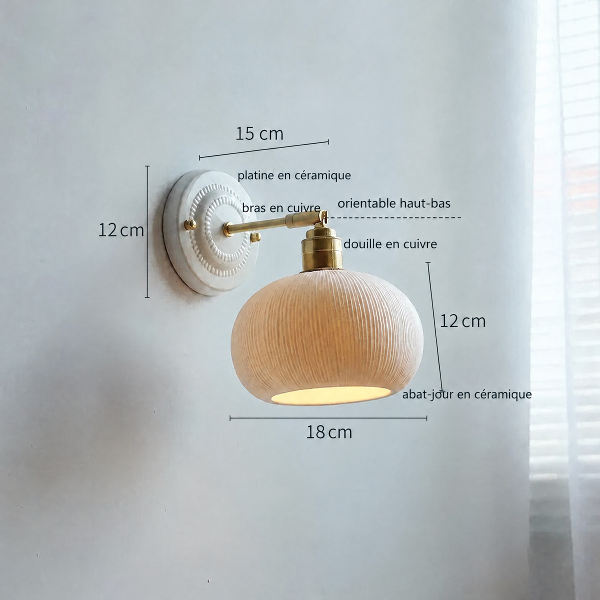 Applique en céramique crème – dimensions, abat-jour globe