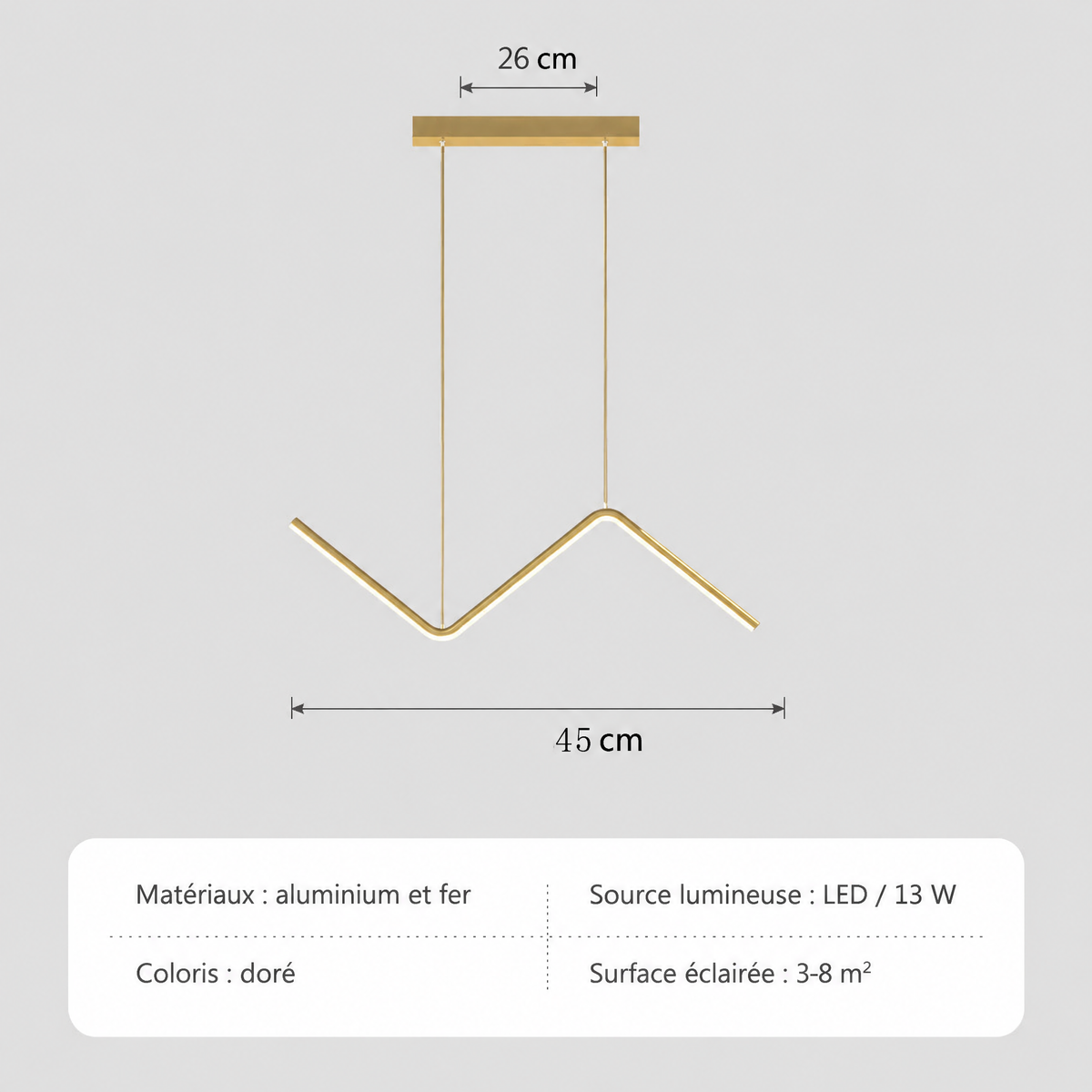 Suspension aluminium doré 45 cm – dimensions et caractéristiques