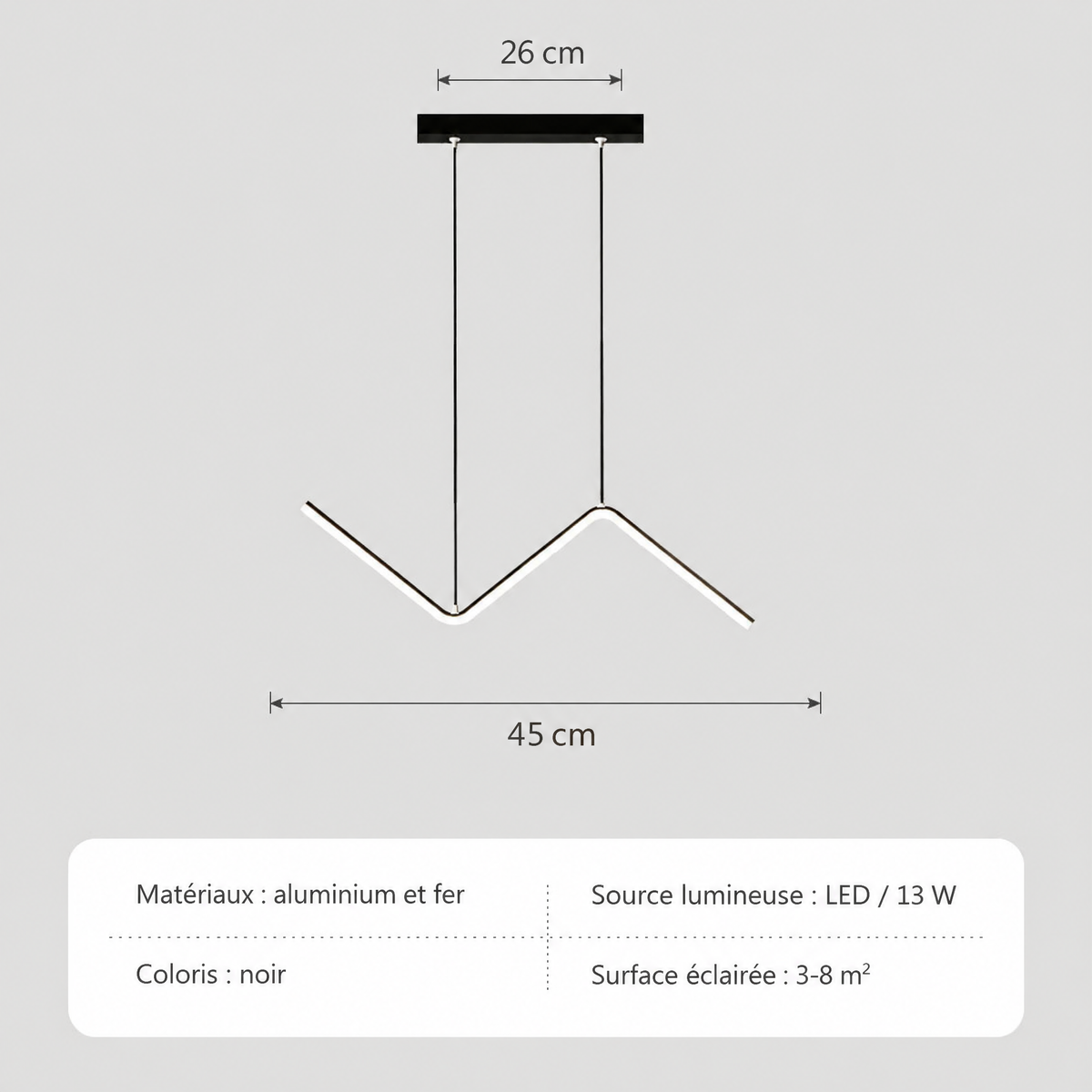 Suspension aluminium noir 45 cm – dimensions et caractéristiques