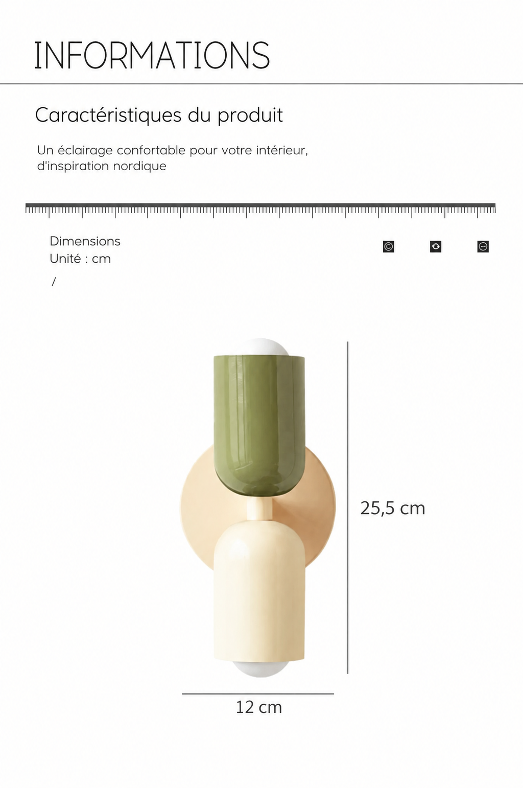 Applique murale Macaron colorée – dimensions