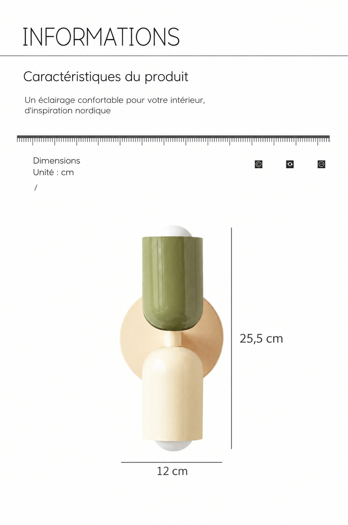 Applique murale Macaron colorée – dimensions