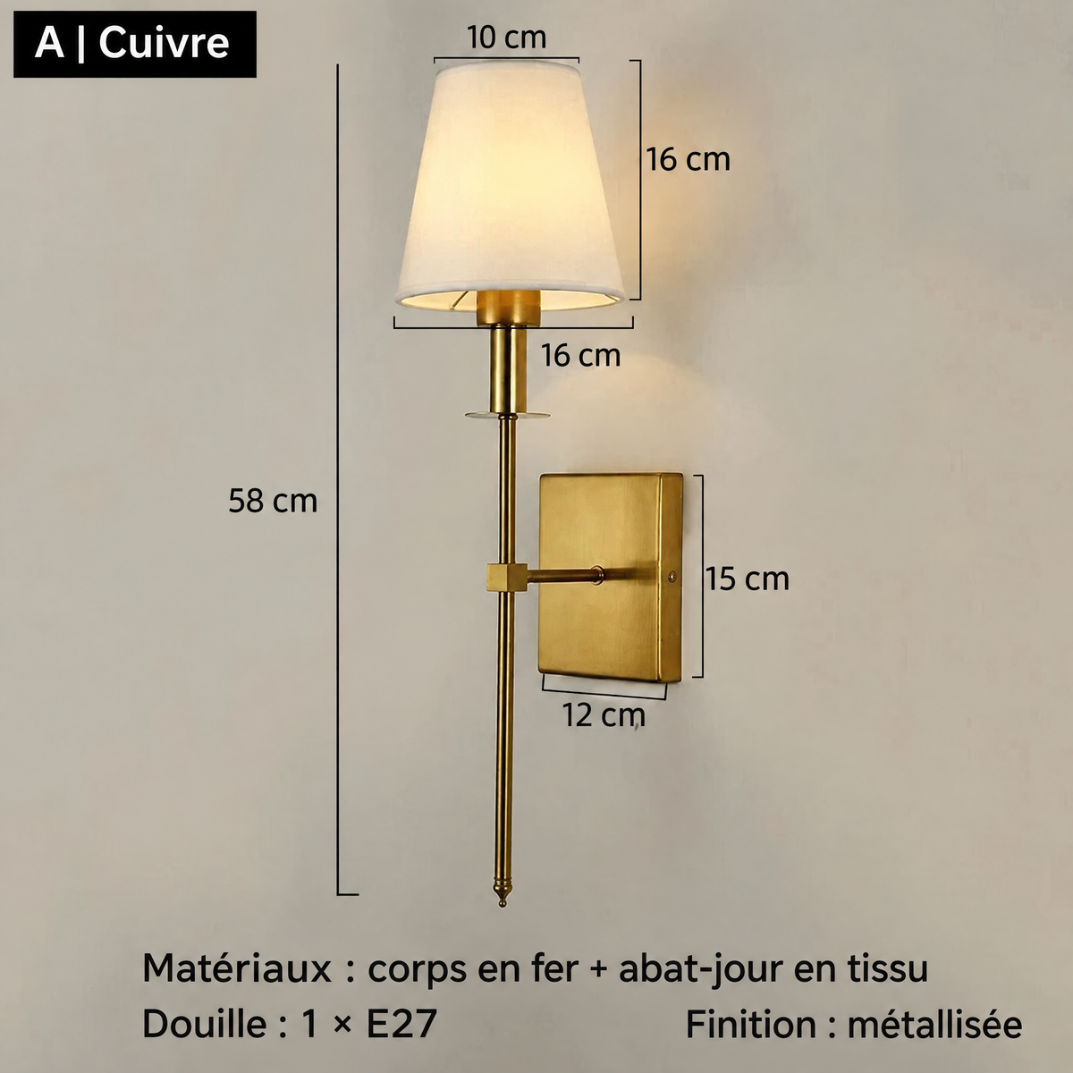 Applique murale nordique cuivre – dimensions et caractéristiques