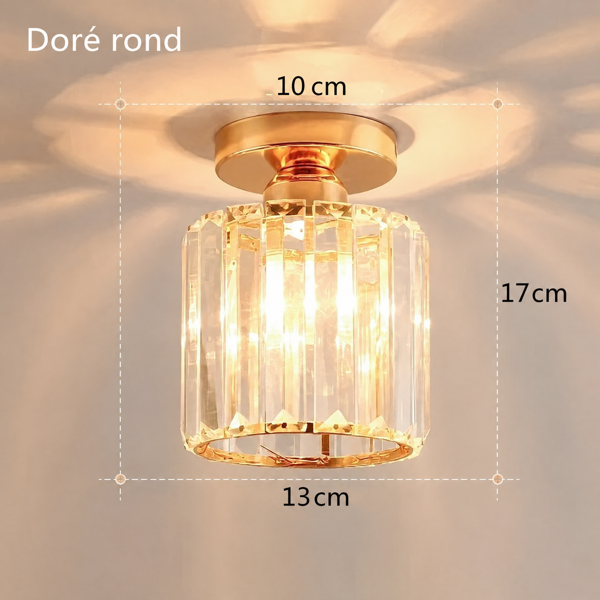 Plafonnier cristal couloir doré rond – dimensions