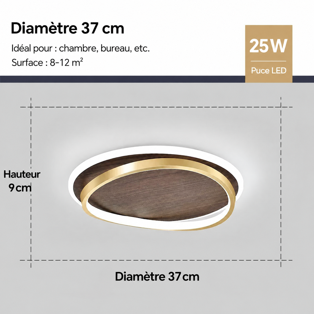 Plafonnier LED noyer doré – diamètre 37 cm, 25 W