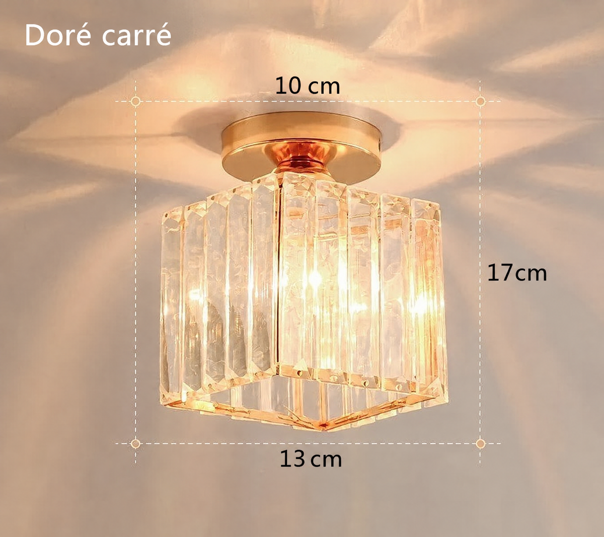Plafonnier cristal couloir doré carré – dimensions