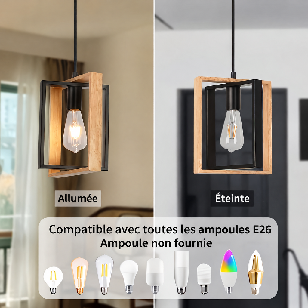 Suspension industrielle minimaliste – compatible ampoules E26, ampoule non fournie