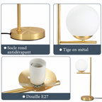 Lampe à poser dorée globe en verre – socle, tige et douille E27