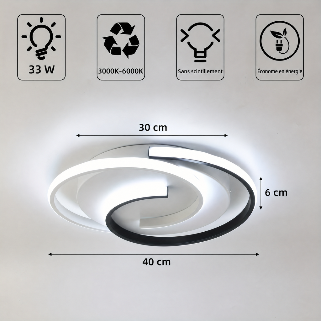Plafonnier LED spirale – dimensions et caractéristiques