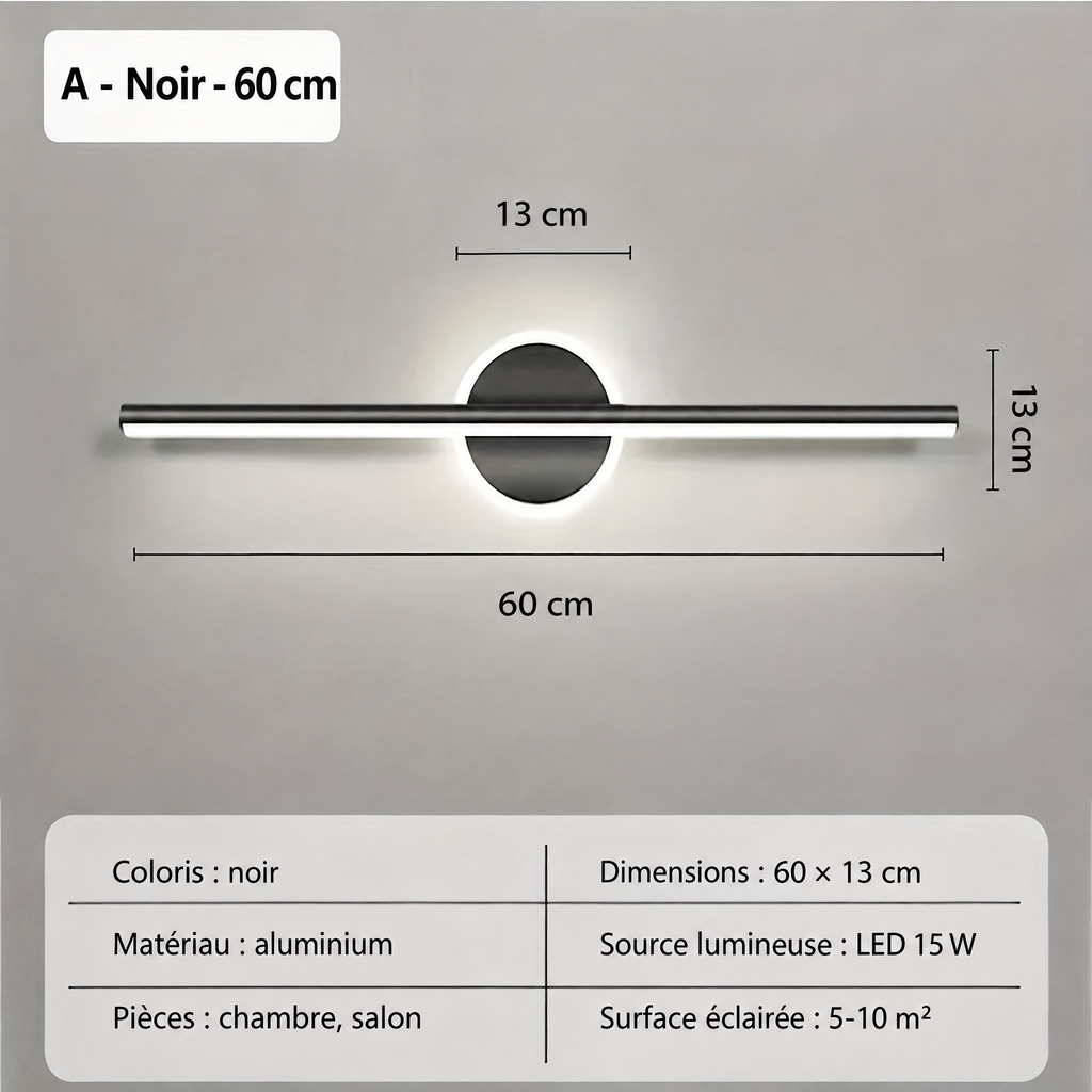 Applique LED miroir luxe noire 60 cm – dimensions et caractéristiques