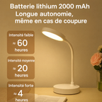 Lampe de bureau LED USB – batterie lithium 2000 mAh, autonomie