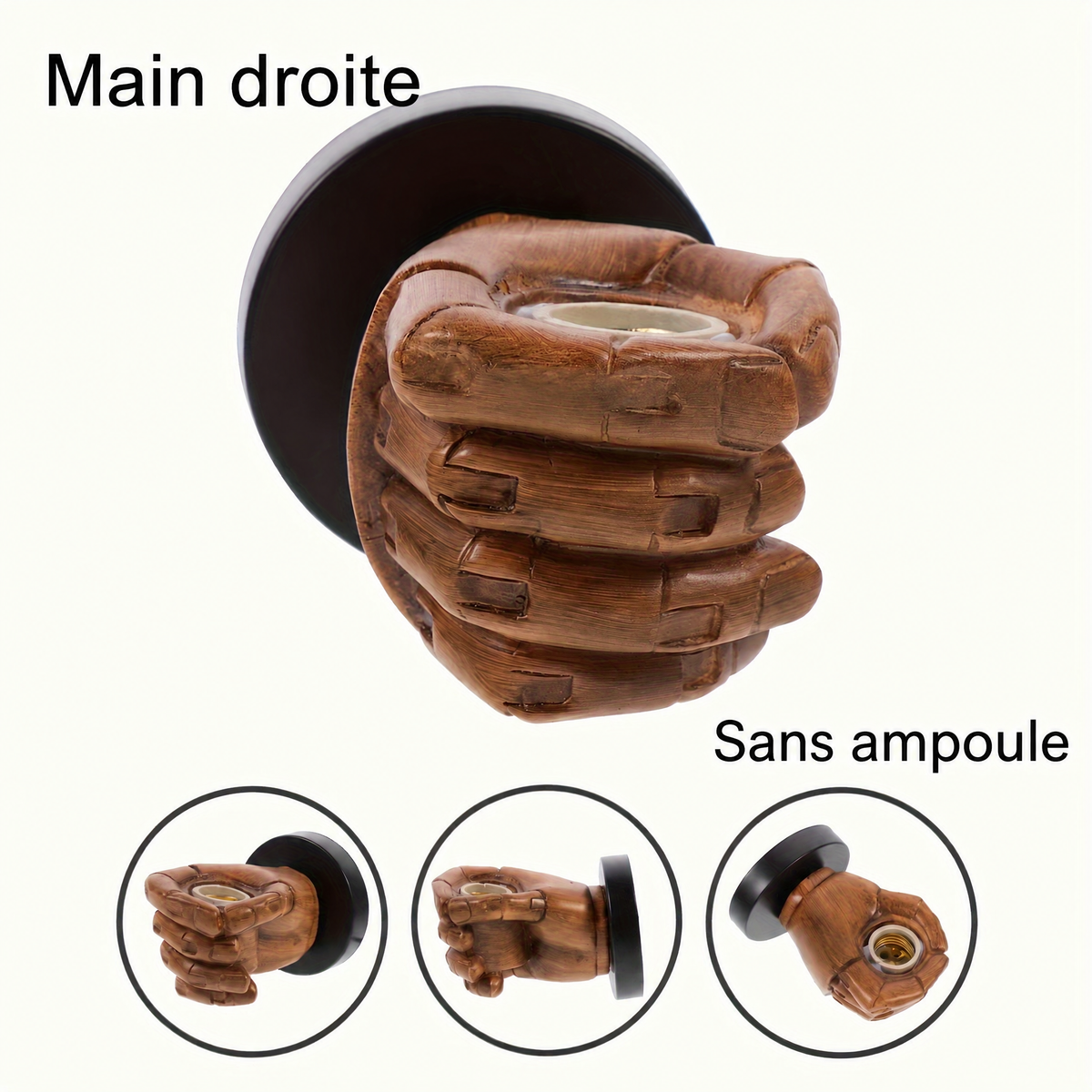 Applique murale main en résine – main droite, sans ampoule