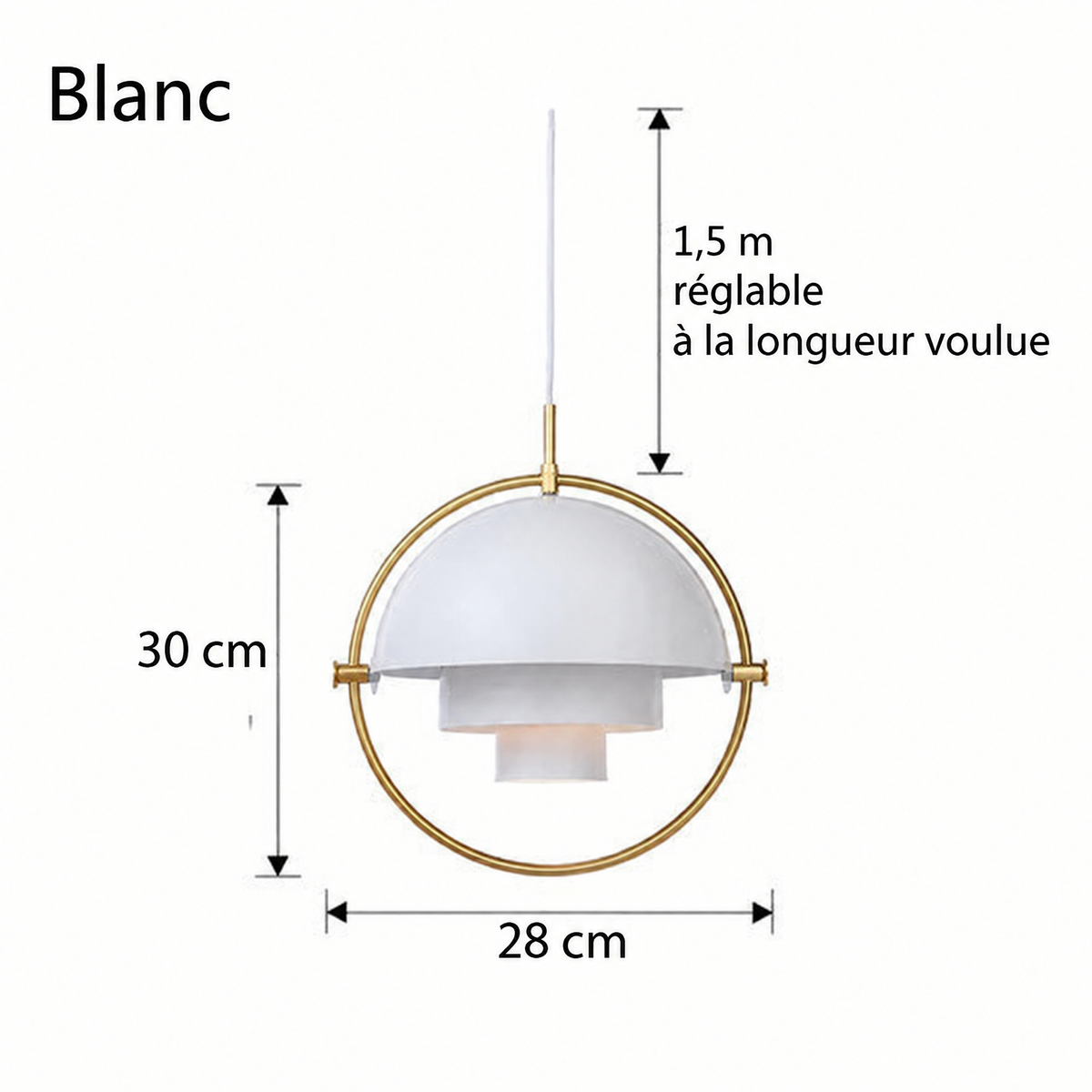 Suspension nordique moderne blanche – dimensions