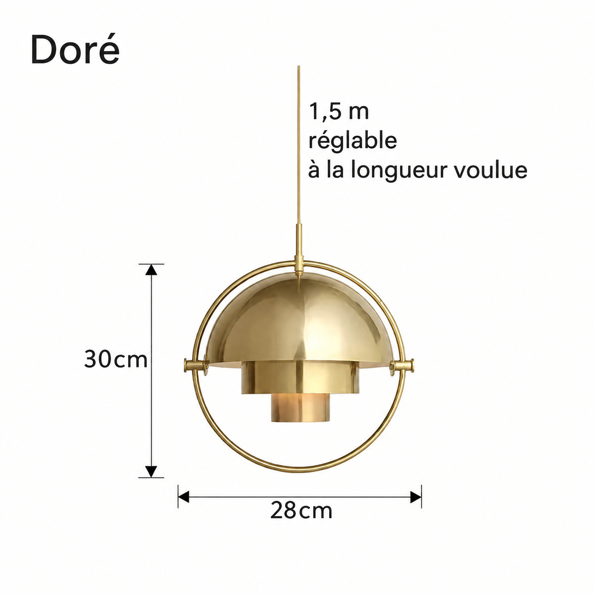 Suspension nordique moderne dorée – dimensions