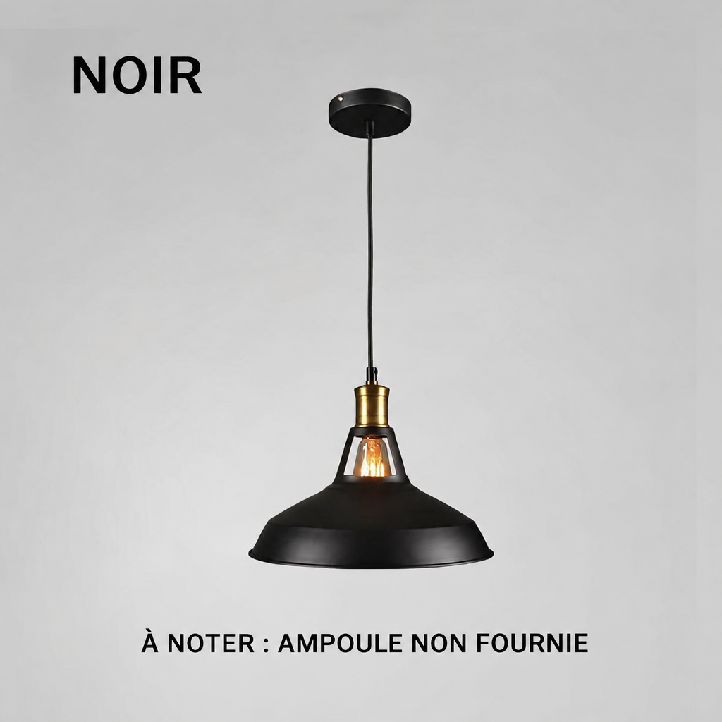 Suspension industrielle en métal noire – ampoule non fournie