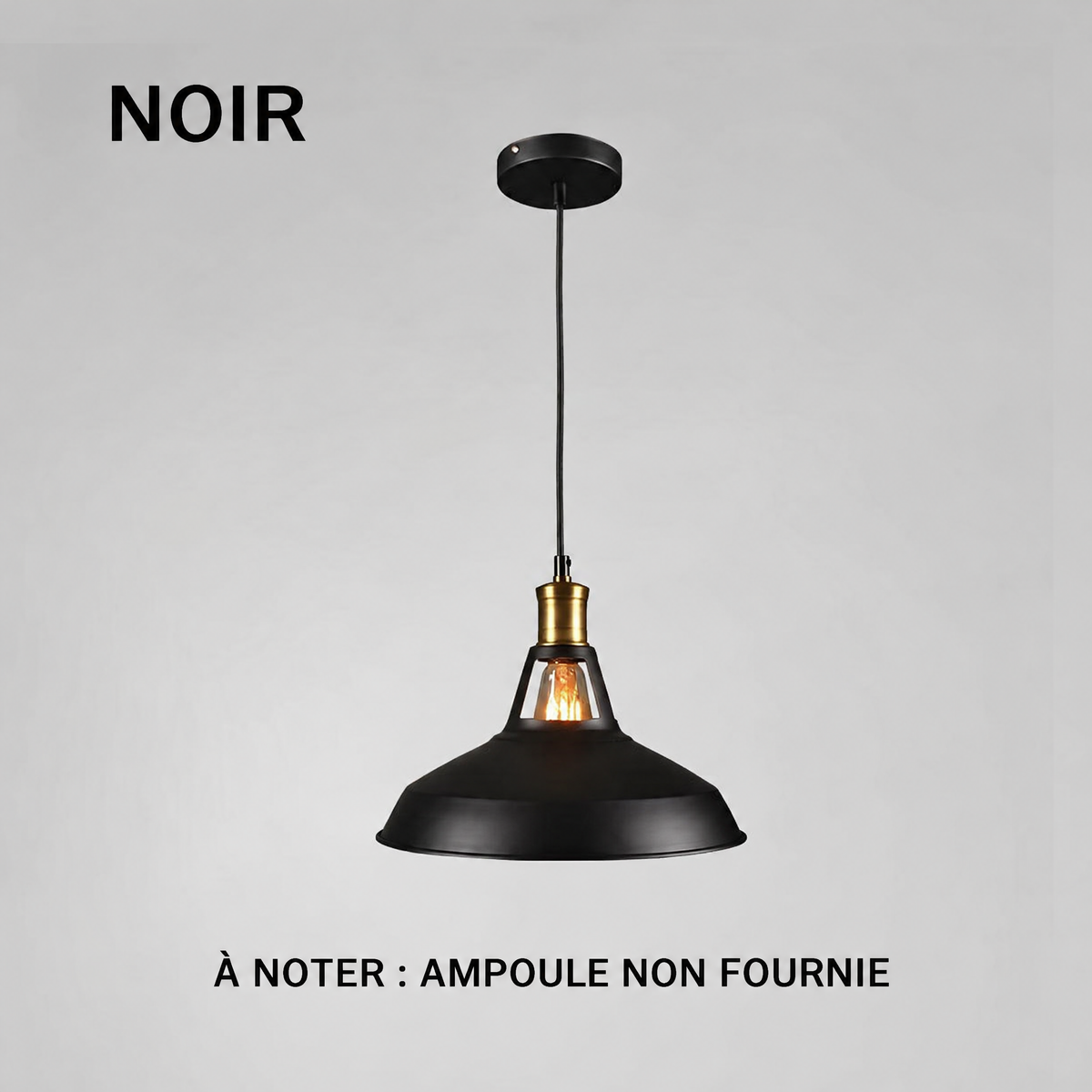 Suspension industrielle en métal noire – ampoule non fournie