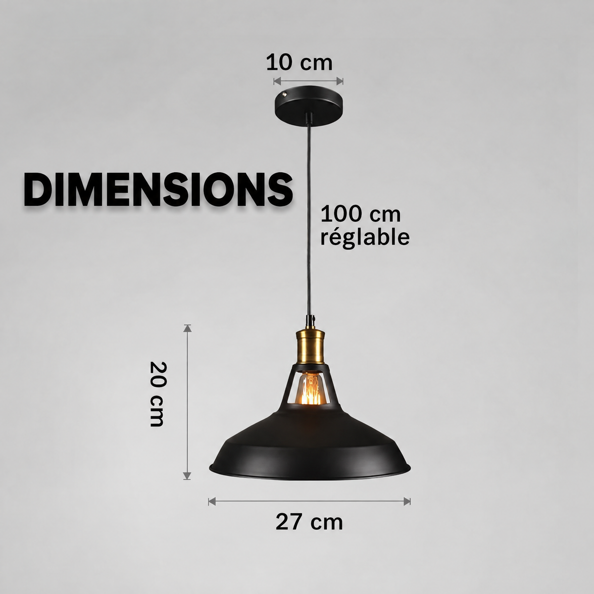 Suspension industrielle en métal – dimensions