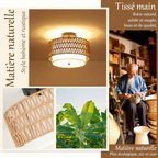 Plafonnier bohème rotin et lin – matière naturelle tissée main