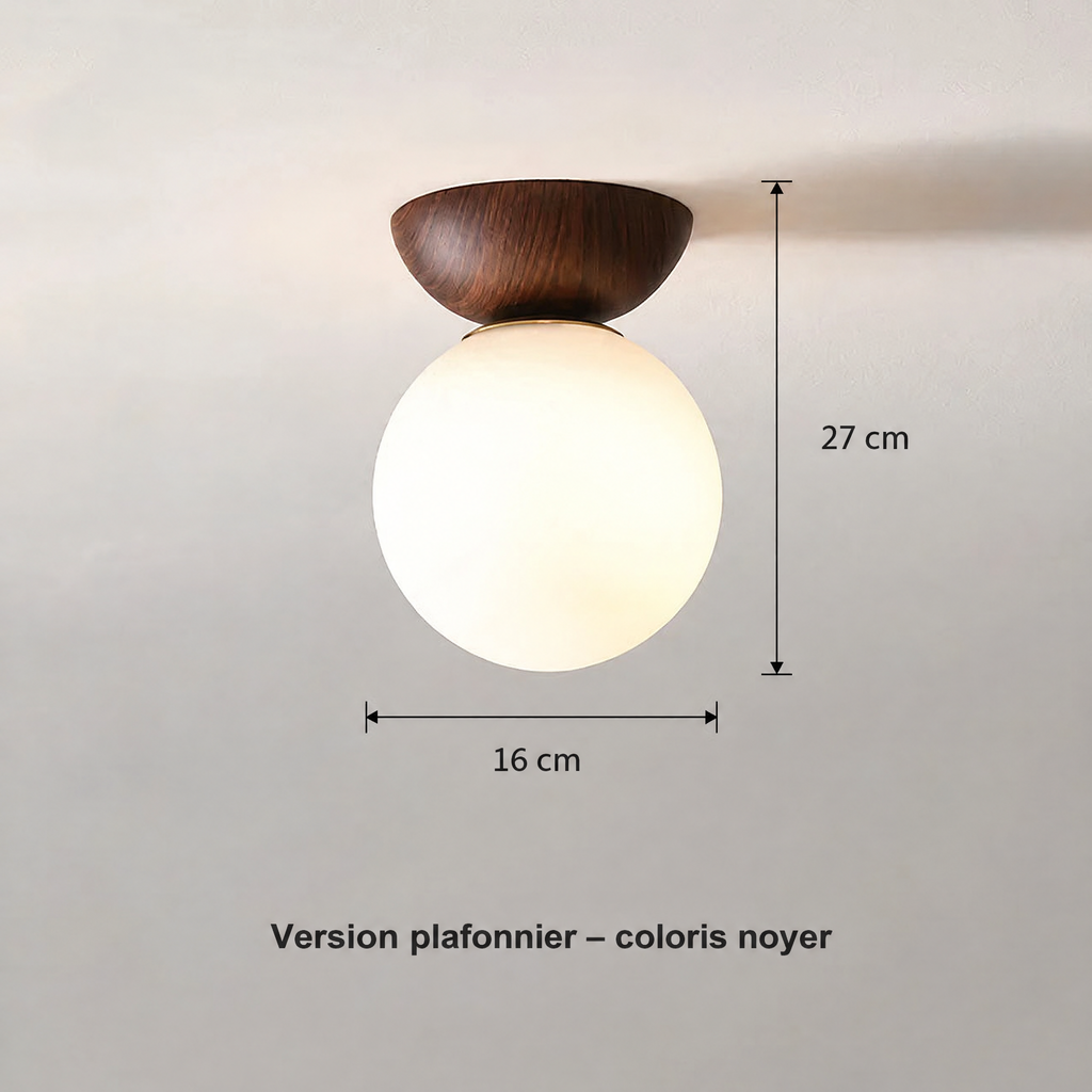 Plafonnier boule en verre coloris noyer – dimensions