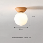 Plafonnier boule en verre coloris bois – dimensions