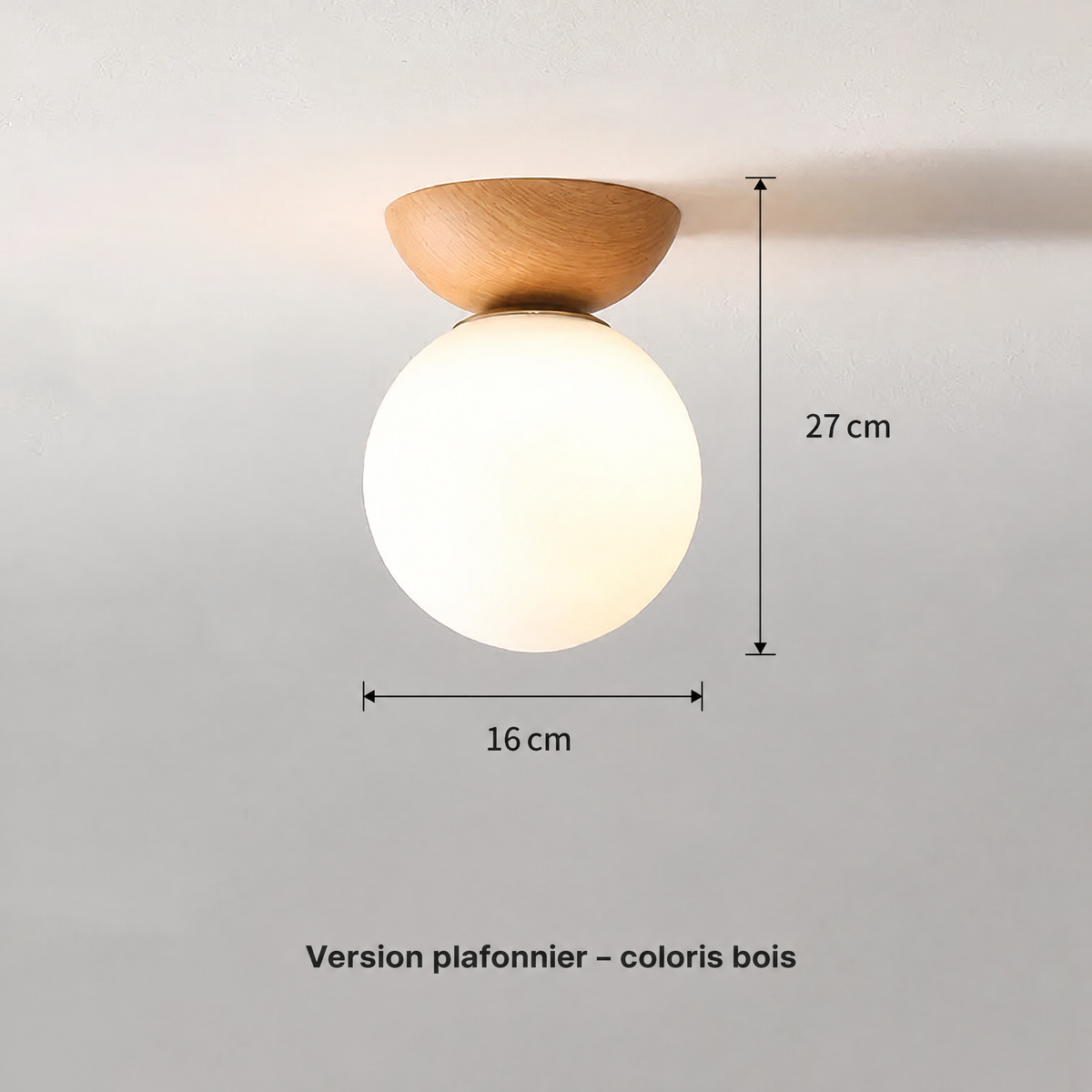Plafonnier boule en verre coloris bois – dimensions