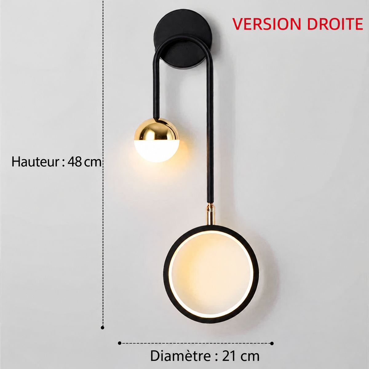 Applique Orbis LED nordique – version droite, dimensions