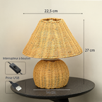 Lampe de bureau en bambou tressé – dimensions et interrupteur