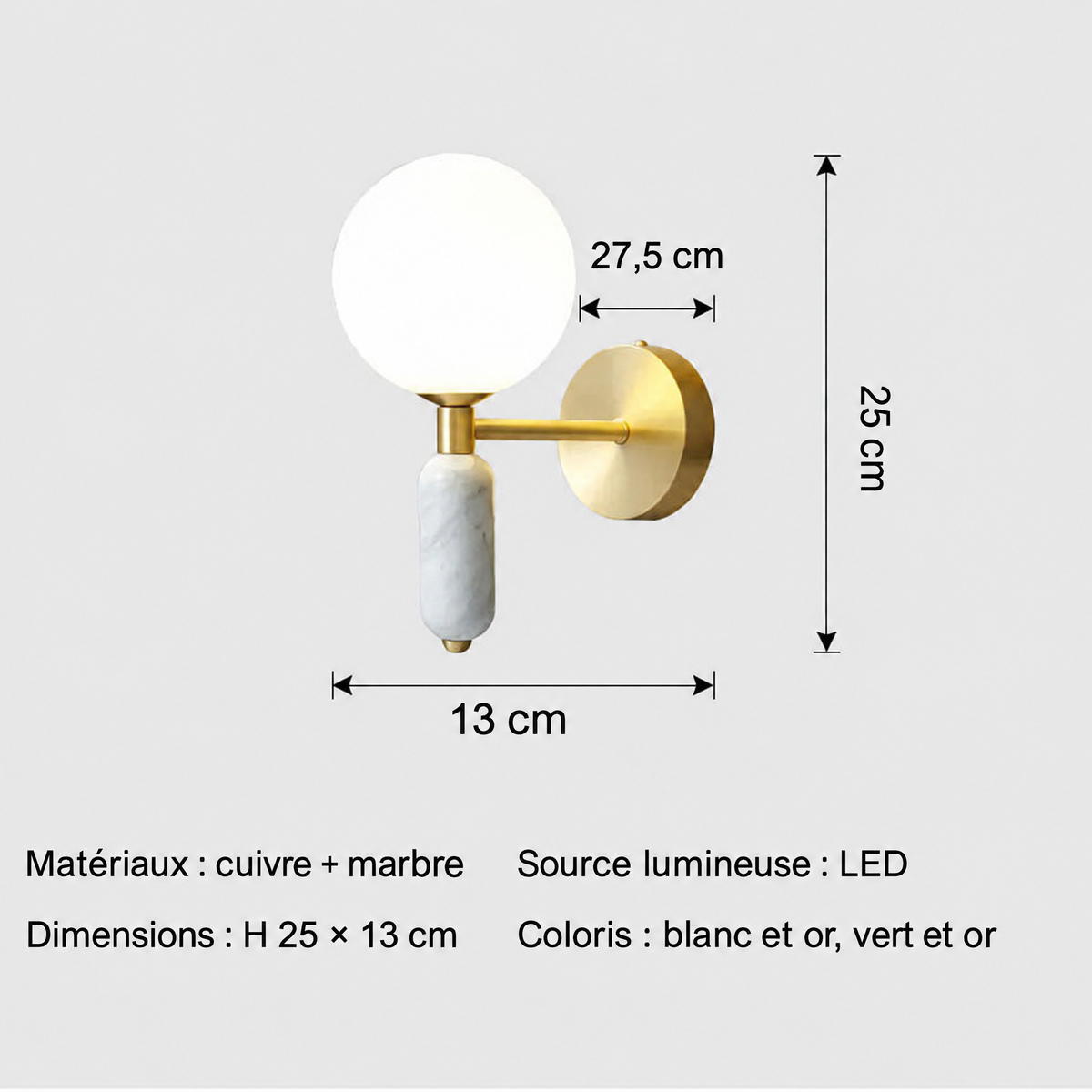 Applique marbre et verre dorée – dimensions et caractéristiques