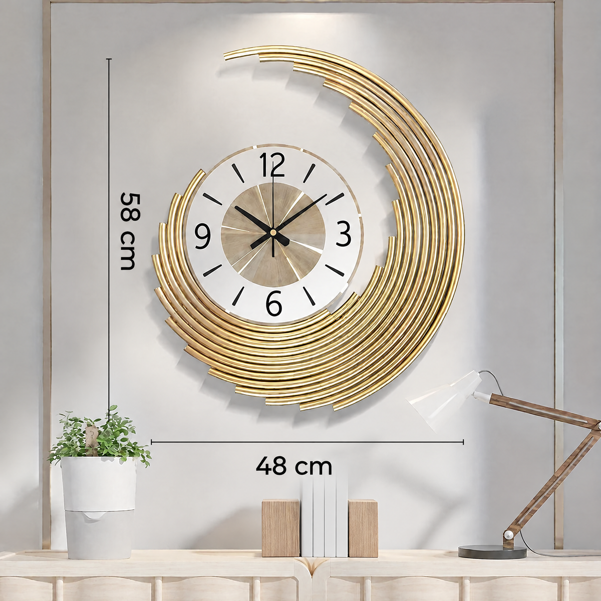 Horloge murale 3D en métal – dimensions 58 × 48 cm