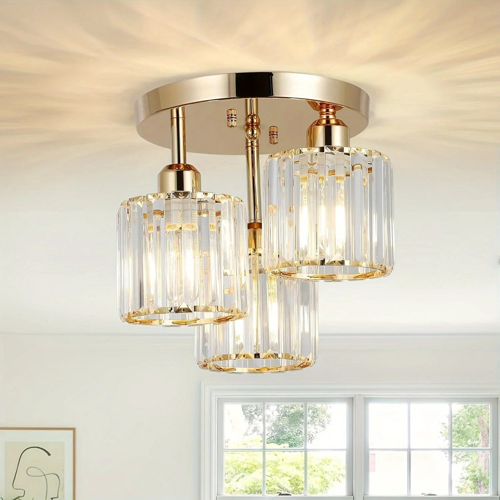 Plafonnier en cristal doré | 3 lumières, semi-encastré