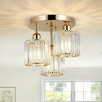 Plafonnier en cristal doré | 3 lumières, semi-encastré