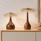 Lampe à poser Andi | Verre, laiton et bois de noyer